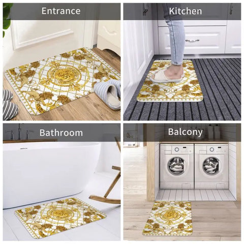 Navak Carpet Luxury Golden Lion European Floral Front Floor Door Entrance Mats Outdoor Bathroom Kitchen Doormat Living Room Carpet Rug