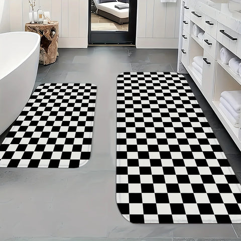 Navak Carpet Black White Check Kitchen Mat Home Decor Non-slip Hallway Balcony Rugs Laundry Rooms Entrance Door Mat Bathroom Foot Pad