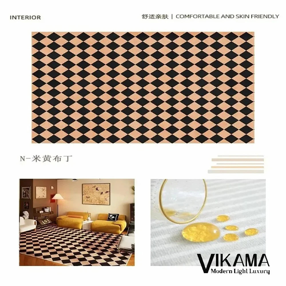 Navak Carpet Exclusive Picks Loop-Pile Carpet Light Luxurious Plaid Living Room Mat Bedroom Carpet Sofa Large Rug Non-Slip Washable Home Decor