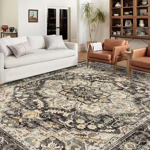 Navak Carpet Washable Oriental Area Rug  Rugs for Living Room Soft Carpet for Bedroom Waterproof Floral Distressed Indoor Stain