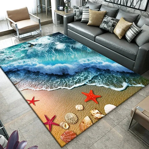 Navak Carpet3D Beach Sea Waves Pattern Carpet Door Floor Mat Fish Doormat Non-slip Floor Mat Living Room Rug Home Room Bedroom Decoration