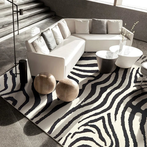 Navak Carpet Nordic Fluffy Plush Carpets for Living Room Light Luxury Zebra Pattern Bedroom Decor Carpet Home Large Area Anti-Slip Lounge Rug