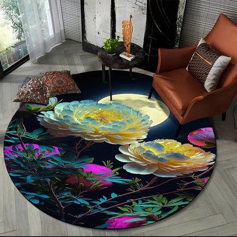 Navak Carpet 3D Luxury Flower Rose Daisy Nordic Round Carpet Rug for Living Room Bedroom Child Playroom Chair Decor,Pet Area Rug Non-slip Mat
