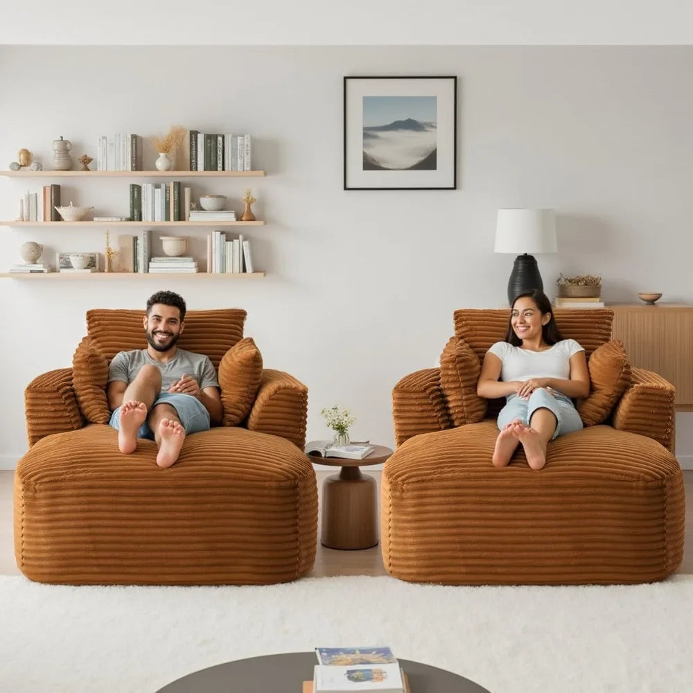 Navak Carpet "65" Corduroy Boneless Sofa - Luxurious Oversized Chaise Lounge with Deep Seat, Reading/Sleeper Chair for Living Room"