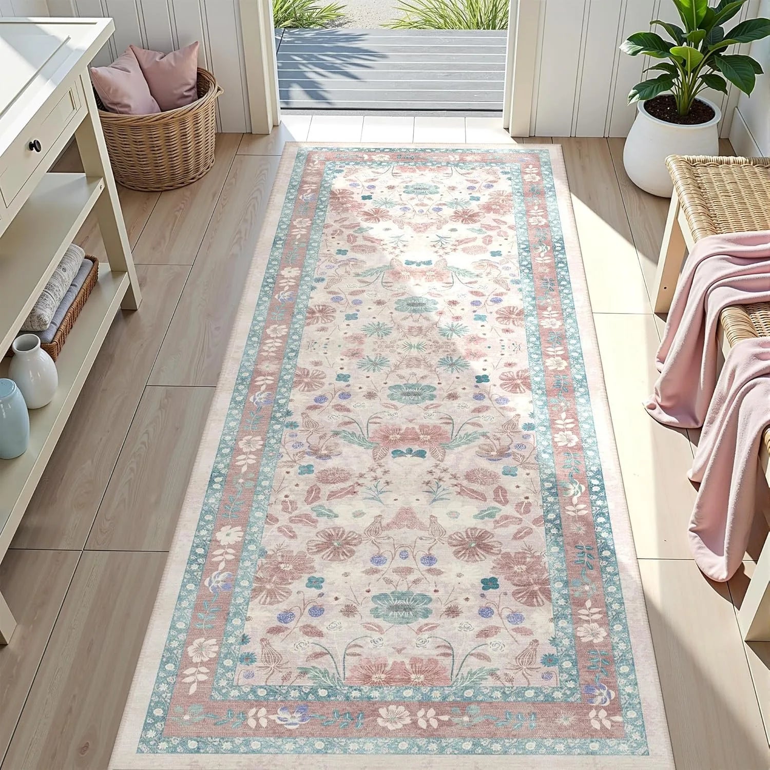 Navak Carpet Floral Hallway Runner Rug Soft Flower Botanical Long Carpet Bedroom Non-Slip Floor Mat Machine Washable Kitchen Home Decoration