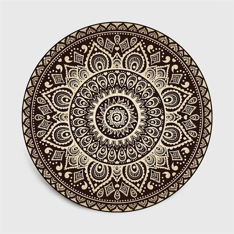 Navak Carpet Round Bohemian Mandala Carpet for Living Room Geometric Print Ethnic Style Bedroom Mat Home Decor Rugs Machine Washable Area Rug