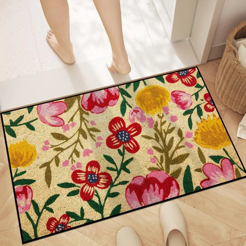 Navak Carpet 1Pc Floral Letter Print Welcome Doormat Anti-Slip Bath Rug Fade Resistant Kitchen Garden Floor Mat Washable Home Decor Carpets