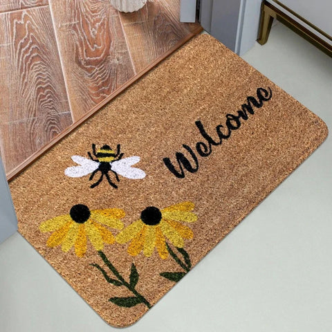 Navak Carpet Floral & Letter Graphic Anti-slip Door Mat Indoor Outdoor Rug Welcom Bedroom Bedside Carpet Cloakroom Small Home Kitchen Mats