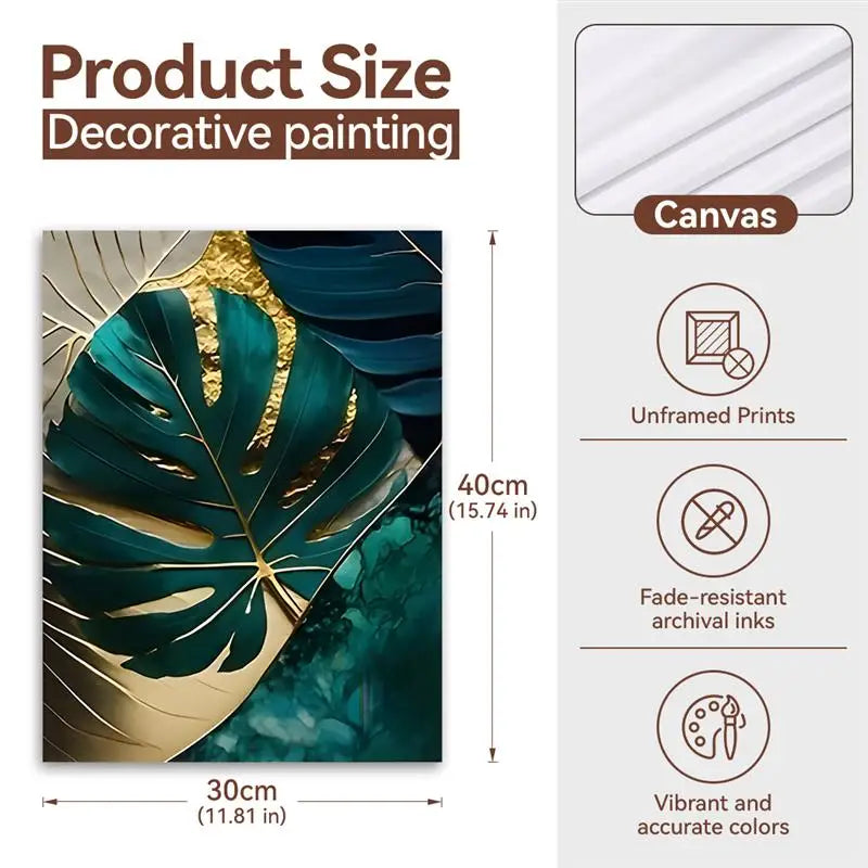 Navak Carpet Abstract Golden Green Plant Leaves Classic Posters Print Self Care Wall Art Canvas Painting For Living Room Bedroom Home Decor