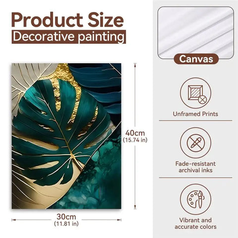 Navak Carpet Abstract Golden Green Plant Leaves Classic Posters Print Self Care Wall Art Canvas Painting For Living Room Bedroom Home Decor