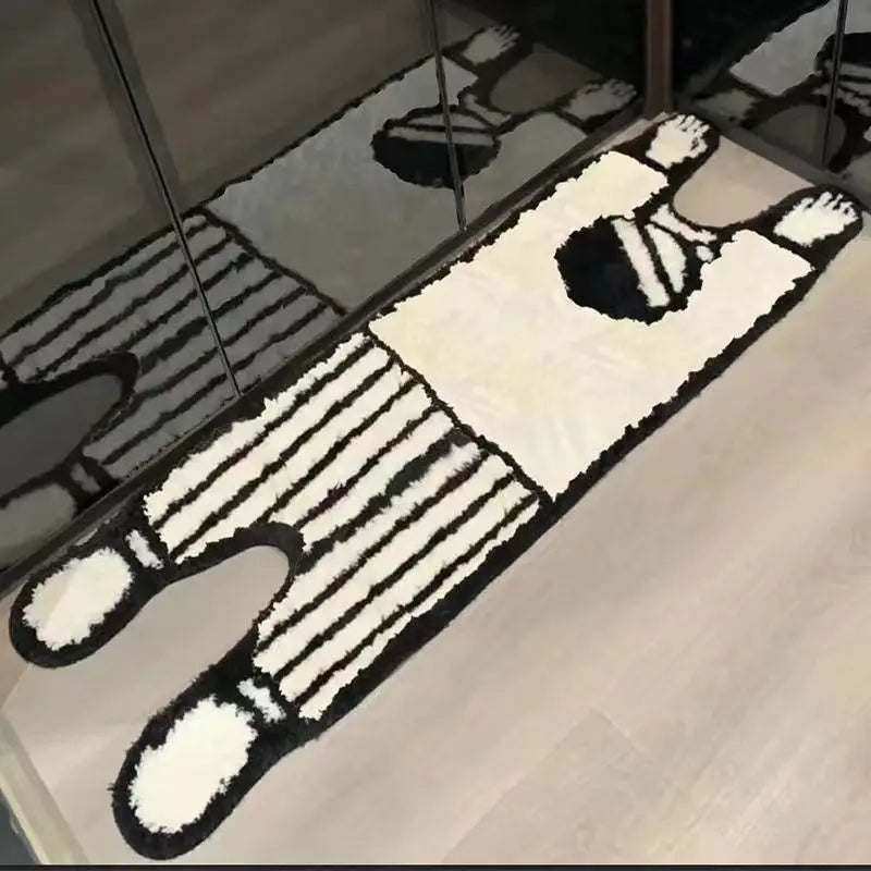 Navak Carpet Korean Style Carpet for Living Room Plush Black White Sinple Thick Anti-slip Carpet Ins Style Small Rugs Bedroom Fluffy Foot Mat