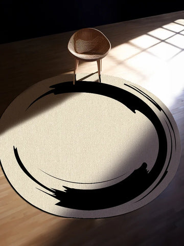 Navak Carpet Living Room Carpet Round Simple Light Luxury Bedroom Carpets Black Ring Geometric Rug Stain-Resistant Swivel Chair Rugs Alfombra