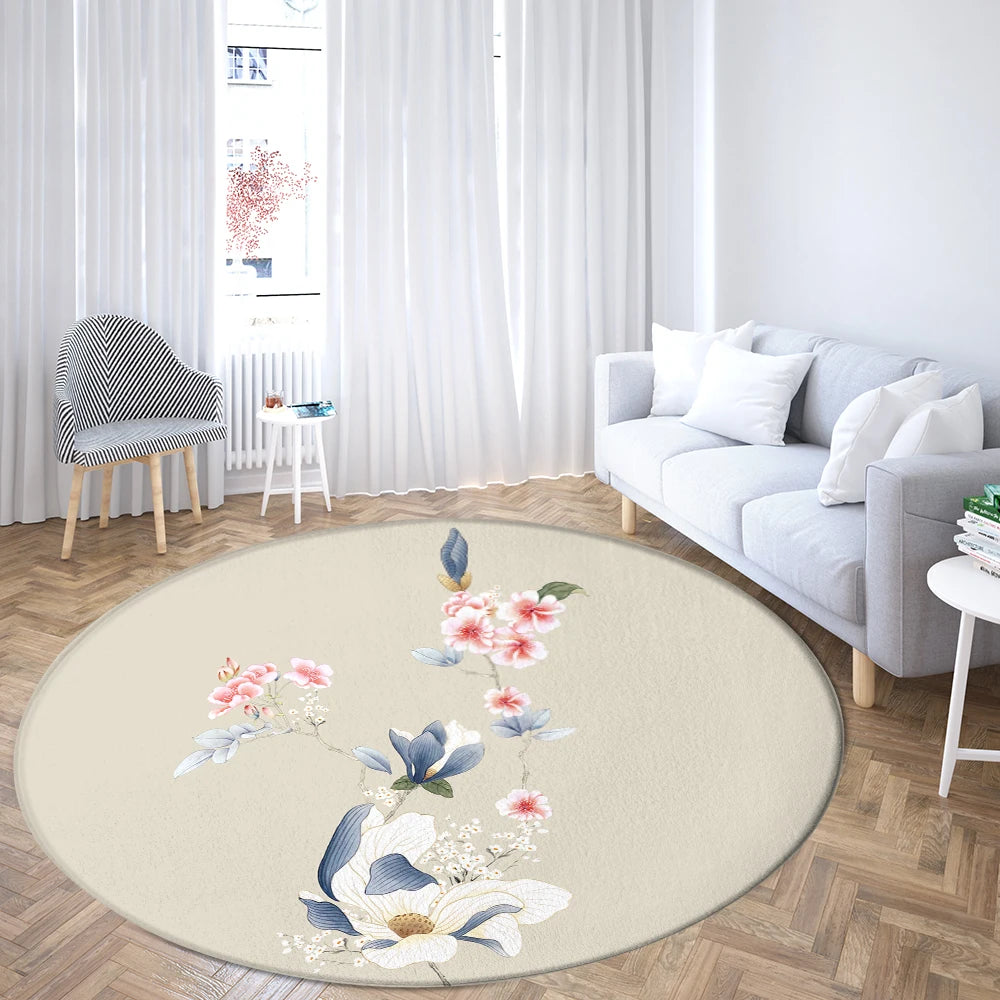 Navak Carpet Home Living Room Bedroom Bathroom Floor Mat Printing Decorative Carpet Flower and Bird  Round  Peony Rose