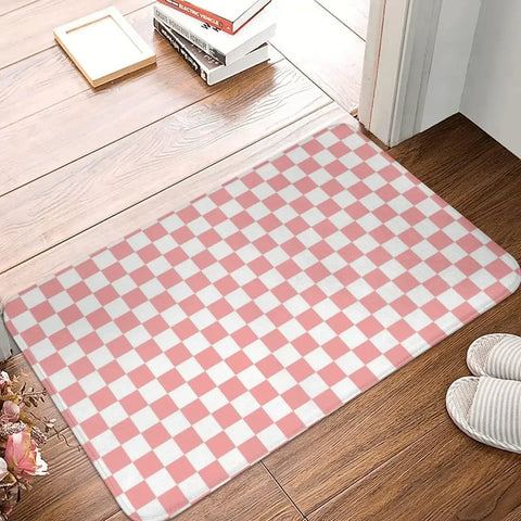 Navak Carpet Checkered Pattern Pastel Pink X White Doormat Rug Carpet Mat Footpad Polyester Non-slip Absorbent Mat Entrance Kitchen Bedroom