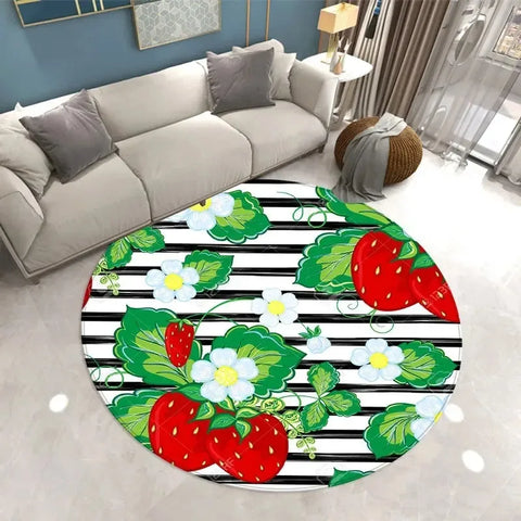 Navak Carpet Lovely Strawberry Print Round Carpet Home Living Room Sofa Bedroom Floor Decoration Kitchen Absorbent Mat