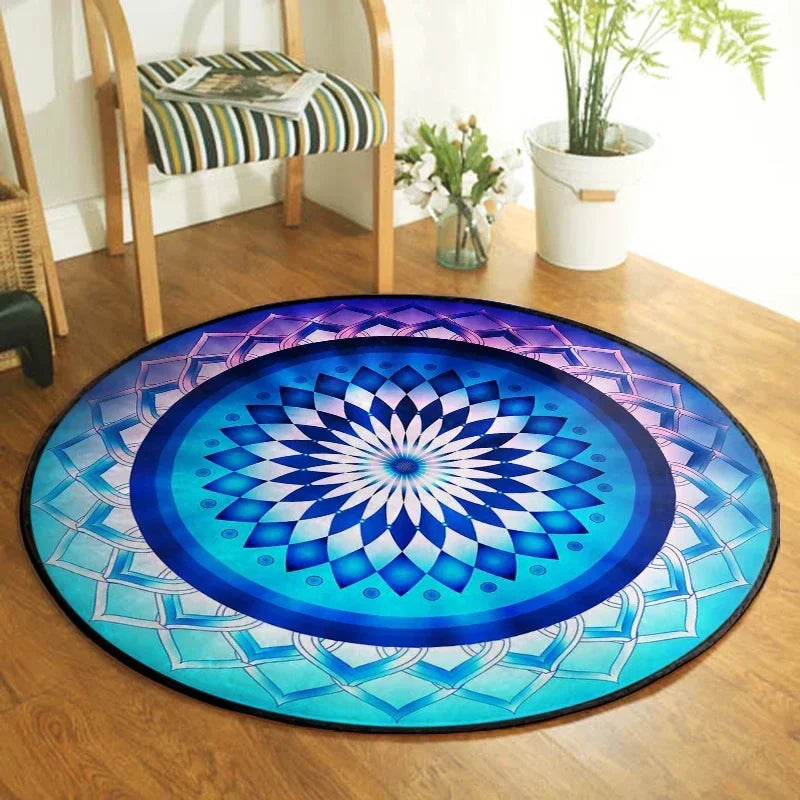 Navak Carpet Yin Yang Tai Chi Round Carpet Flower of Life Gym Carpets Circle Rug Indian Buddha Yoga Meditation Mats Non-slip Chair Mat Decor