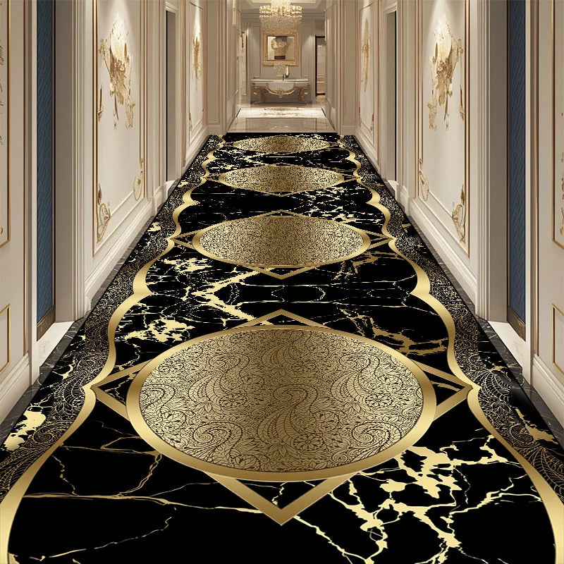 Navak CarpetLuxury Golden Corridor Carpet Hotel Hallway Runner Decoration Rugs Living Room Aisle Non-slip Washable Floor Mat Customizable