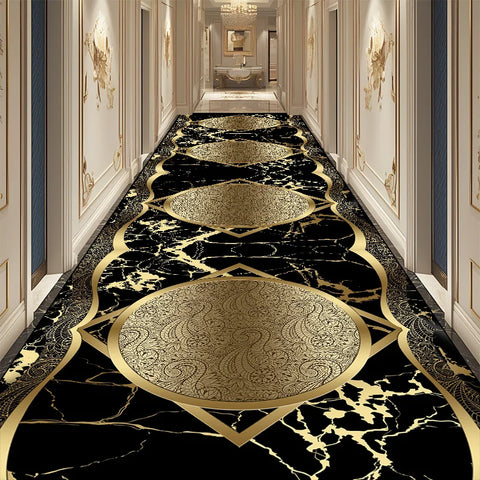Navak CarpetLuxury Golden Corridor Carpet Hotel Hallway Runner Decoration Rugs Living Room Aisle Non-slip Washable Floor Mat Customizable