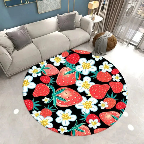 Navak Carpet Lovely Strawberry Print Round Carpet Home Living Room Sofa Bedroom Floor Decoration Kitchen Absorbent Mat
