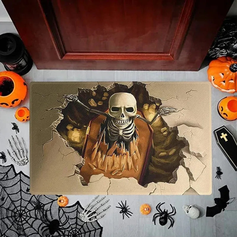 Navak Carpet Halloween Dancing Skeletons Door Mat Spooky Skull Non-Slip Welcome Entrance Rugs Kitchen Bedroom Living Room Carpet Decoration