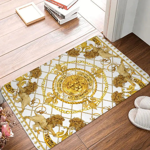 Navak Carpet Luxury Golden Lion European Floral Front Floor Door Entrance Mats Outdoor Bathroom Kitchen Doormat Living Room Carpet Rug