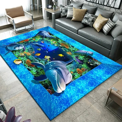 Navak Carpet3D Beach Sea Waves Pattern Carpet Door Floor Mat Fish Doormat Non-slip Floor Mat Living Room Rug Home Room Bedroom Decoration