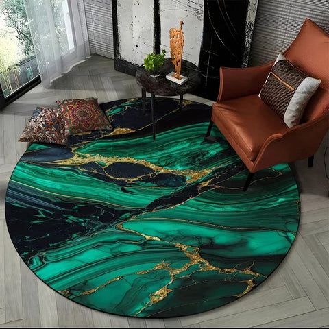 Navak Carpet Crystal Velvet 3D Luxury Marble Round Rug, Abstract Geometric Print Non-Slip Floor Mat for Living Room, Bedroom, Chair Decor