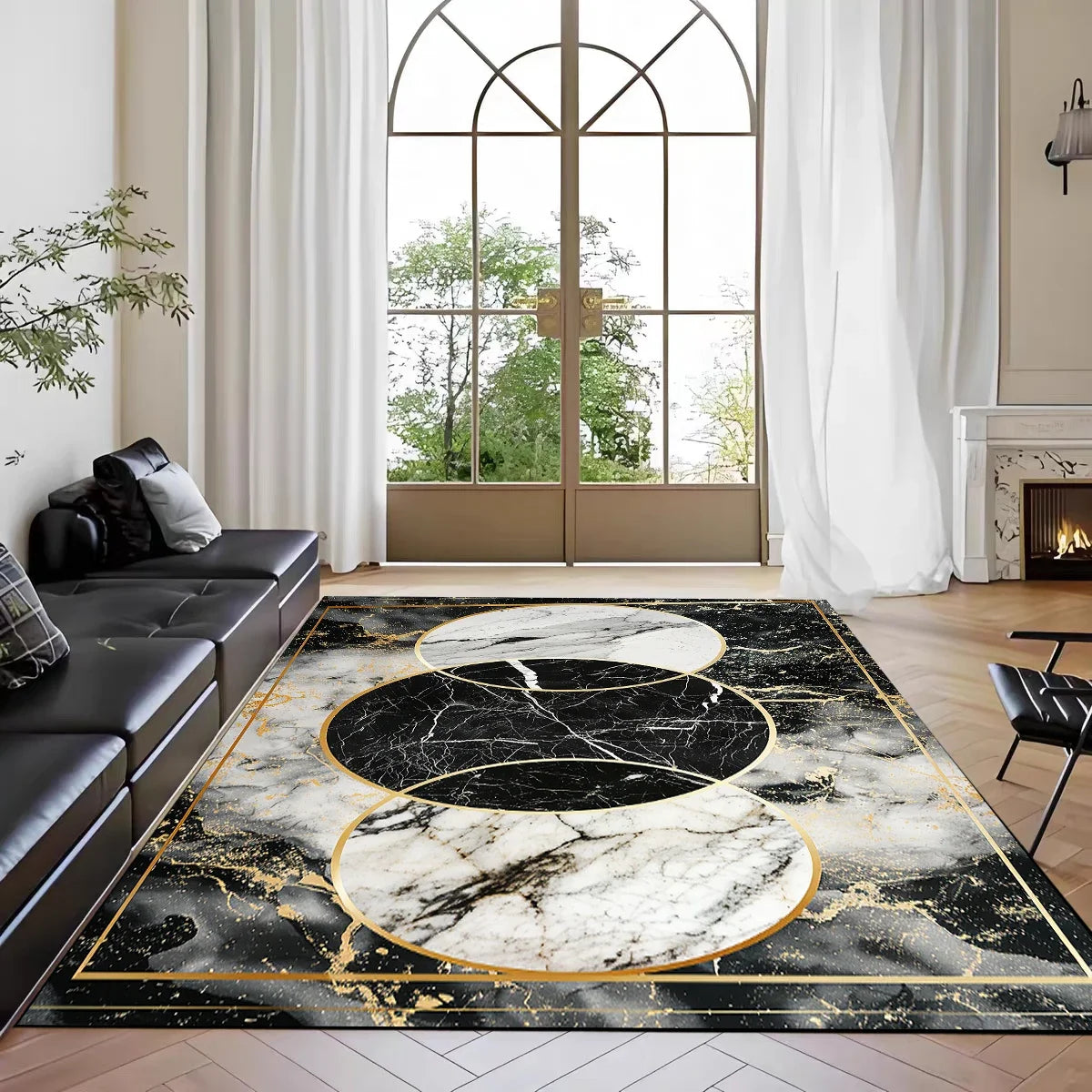 Navak Carpet Nordic Marble Print Area Rug for Living Room in Front of Sofa Non-Slip Modern Floor Mat for Bedroom