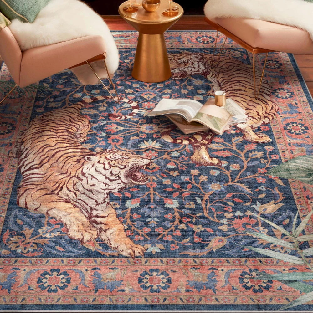 Navak Carpet Moynesa Tiger Bohemian Rug for Living Room Retro Tiger Print Carpet Washable Carpets Dining Room Indoor Doormat Kitchen Area Rug