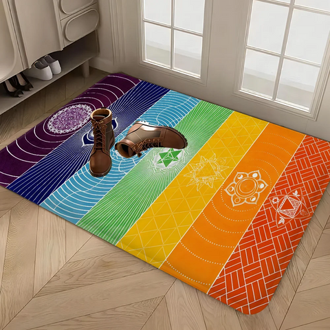 Navak Carpet Rainbow 7 Chakra Mandala Bohemia Yoga Door Mat Washable Non-Slip Living Room Sofa Chairs Area Mat Kitchen Welcome Doormat