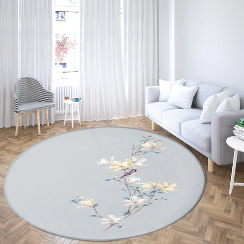 Navak Carpet Home Living Room Bedroom Bathroom Floor Mat Printing Decorative Carpet Flower and Bird  Round  Peony Rose