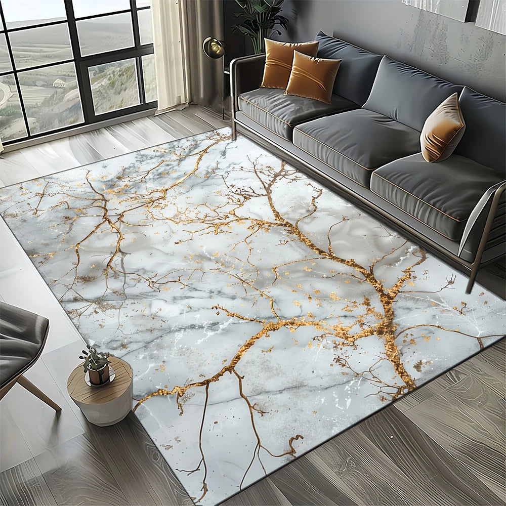 Navak Carpet Elegant Black White & Gold Area Rug – Sophisticated Marble-Like Pattern for Living Room or Bedroom, Non-Slip Modern Home Decor