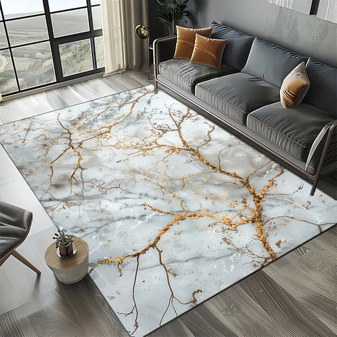 Navak Carpet Elegant Black White & Gold Area Rug – Sophisticated Marble-Like Pattern for Living Room or Bedroom, Non-Slip Modern Home Decor