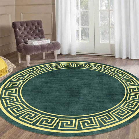 Navak Carpet Luxury Style Round Carpet Living Room White Black Green Marble Pattern Room Rugs Washable Non-slip Decor Floor Mats for Bedroom