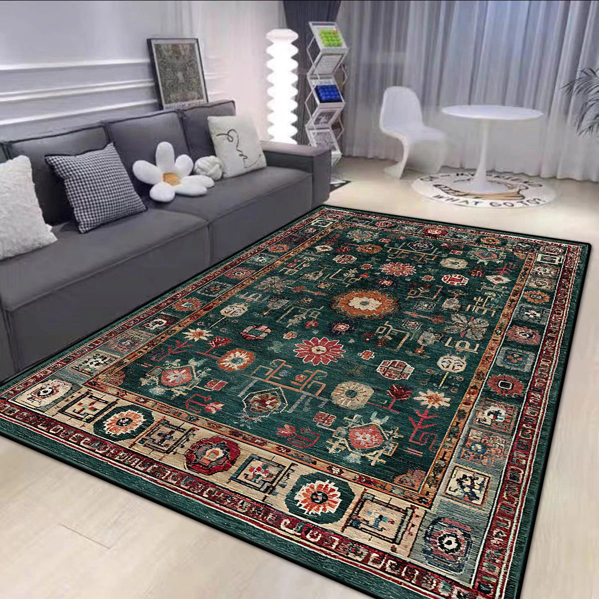 Navak Carpet  Persian Style Big Size Green Carpet Living Room Non-slip Easy Cleaning Coffee Tables Mat Soft Foldable Dining Room Decor Rug