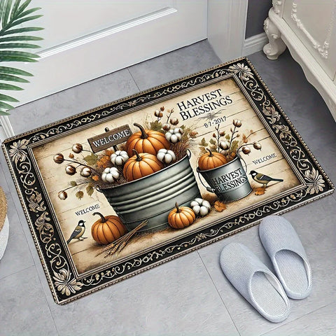 Navak Carpet Thanksgiving Fall Pumpkin Theme Door Mat Kitchen Bathroom Laundry Non-slip Floor Mat Living Room Balcony Hallway Entrance Rugs
