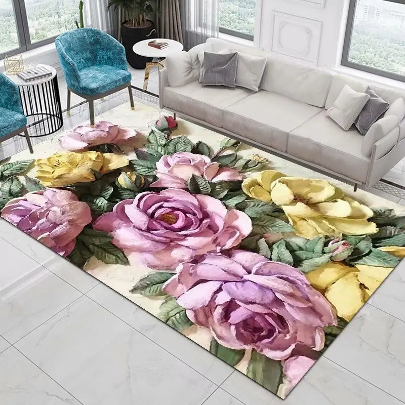 Navak Carpet Home Decor Entrance Door Mat Flower Rose Peony Pastoral 3D Printed Carpet Living Room Rugs Furry Mat Carpet Bedroom Decoration