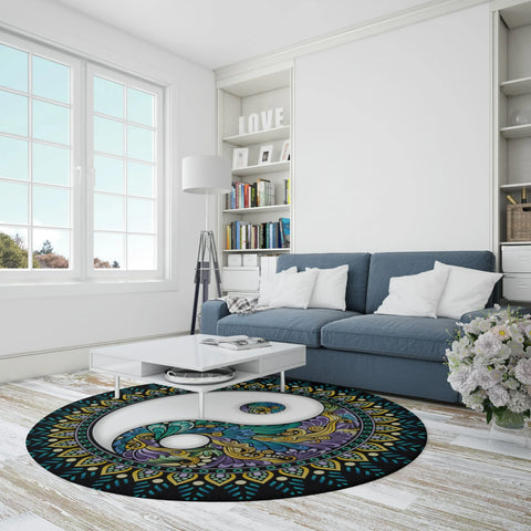 Navak Carpet Yin Yang Tai Chi Round Carpet Flower of Life Gym Carpets Circle Rug Indian Buddha Yoga Meditation Mats Non-slip Chair Mat Decor
