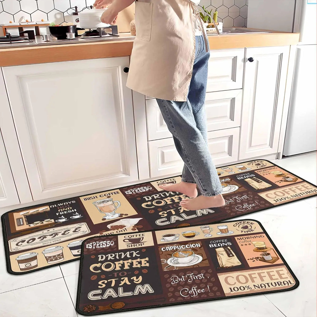 Navak Carpet Exclusive Picks 2PC Coffee Kitchen Rugs and Mats Non-Slip Washable Stain and Fade Resistant,Kitchen Hallway Runner Rug Kitchen Home Decor