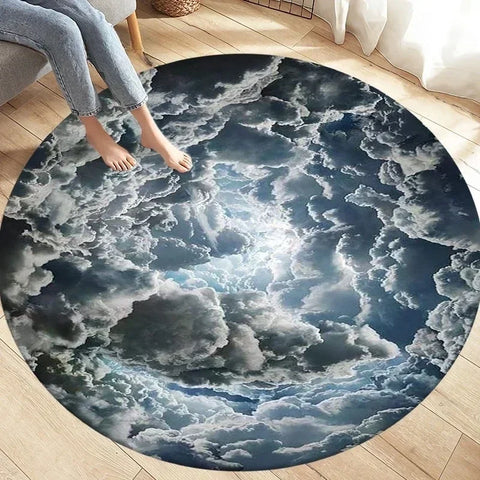 Navak Carpet Crystal Velvet Natural Disaster Round Rug, Fantasy Tornado Cloud Print Non-Slip Floor Mat for Living Room, Bedroom, Sofa Decor