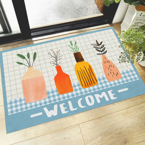 Navak Carpet Creative Small Fresh Cactus Plant Print Welcome Door Mat Square Cuttable Fluffy Carpet Rug Non-slip Entrance Mat for Home Decor