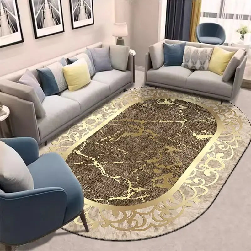 Navak Carpet Golden Oval Carpet for Living Room Persian Luxury Decoration Bedroom Easy Clean Plush Rug Lounge Cloakroom Antiskid Soft Mats