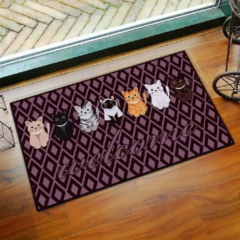 Navak Carpet Cartoon Cat Pattern Mat Non-slip Easy To Clean Rug Wrinkle-Resistant Doormat Outdoor Entrance Floor Decorative Washable Carpet