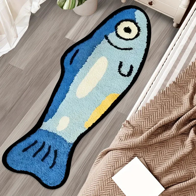 Navak Carpet Exclusive Picks Blue Cartoon Salted Fish Carpet Soft And Washable Home Decor, Suitable For Rooms, Bedrooms, Entrances, And Kitchens