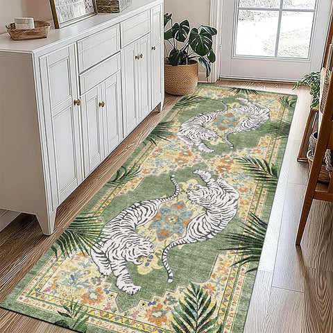 Navak Carpet Jungle Tiger Living Room Carpet Botanical Print Sofa Coffee Table Floor Mat Home Decoration Bedroom Bedside Rug Machine Washable