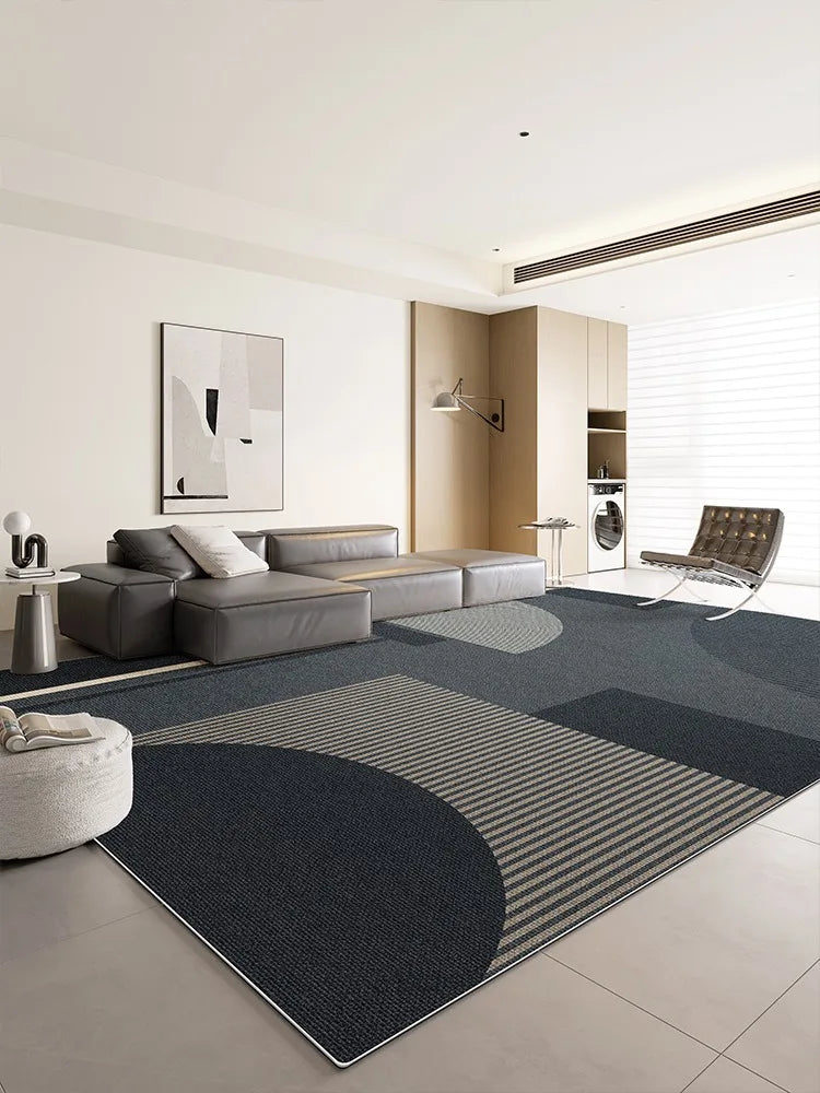 Navak Carpet Dark Blue Cream Striped Carpet Modern Geometric Decorative Rugs Easy Clean Art Lines Living Room Carpets Comfortable Bedroom Rug