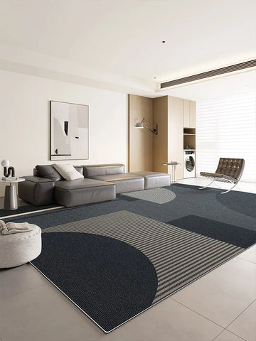 Navak Carpet Dark Blue Cream Striped Carpet Modern Geometric Decorative Rugs Easy Clean Art Lines Living Room Carpets Comfortable Bedroom Rug