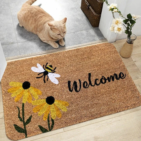 Navak Carpet Floral & Letter Graphic Anti-slip Door Mat Indoor Outdoor Rug Welcom Bedroom Bedside Carpet Cloakroom Small Home Kitchen Mats
