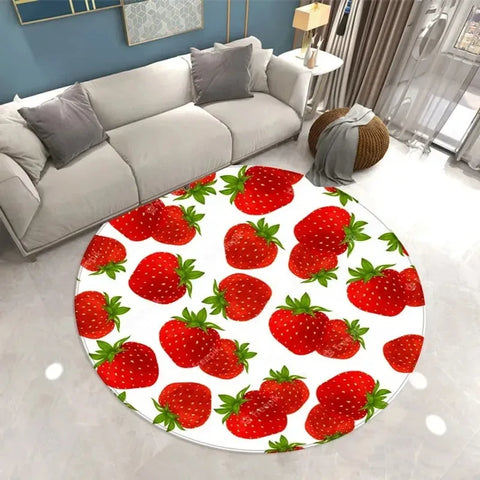 Navak Carpet Lovely Strawberry Print Round Carpet Home Living Room Sofa Bedroom Floor Decoration Kitchen Absorbent Mat