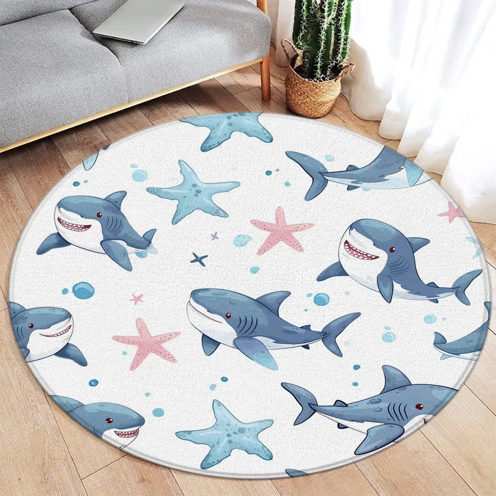 Navak Carpet Cartoon Round Carpet Ocean Fish Dolphin Starfish Cute Deer Lion Elephant Tiger Kids Bedroom Mat Home Living Room Decor Floor Rug